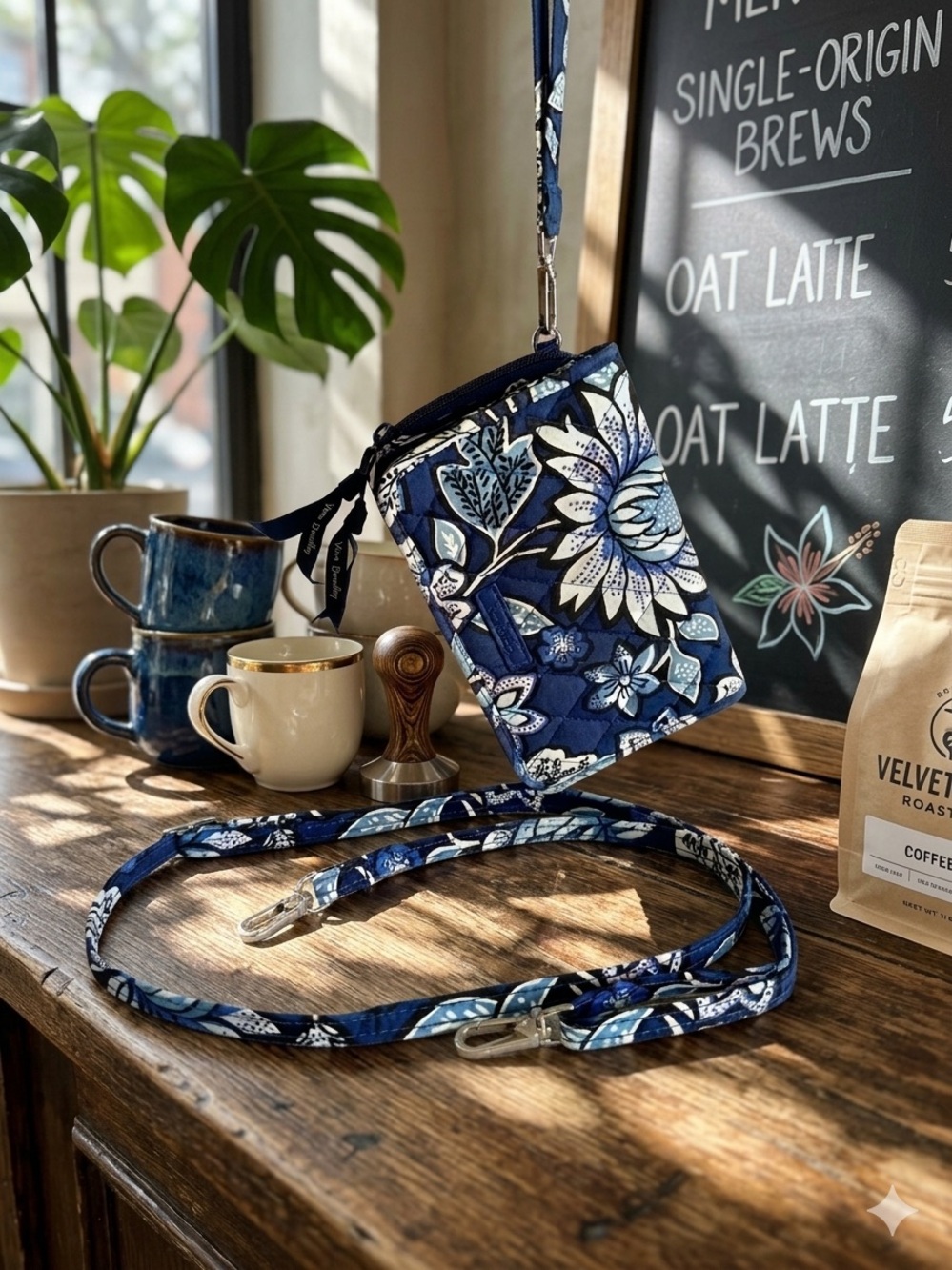 Vera Bradley 3-in-1 Crossbody Wristlet Wallet Tropics Tapestry Blue Floral